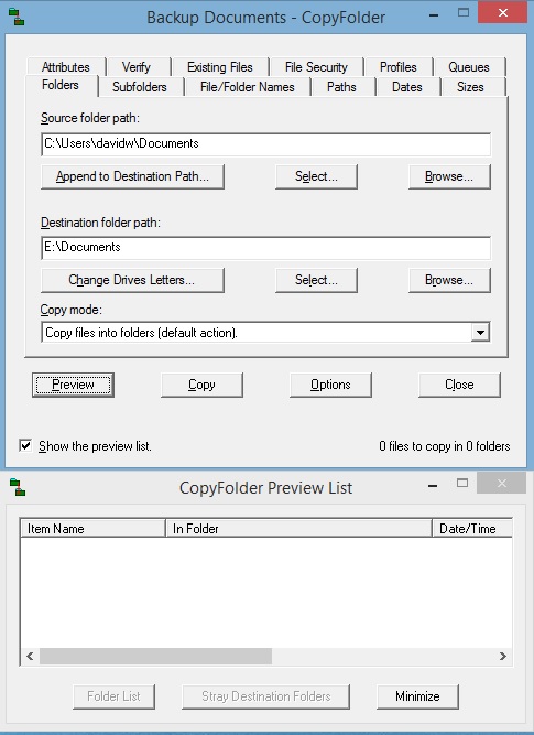 CopyFolder main windows