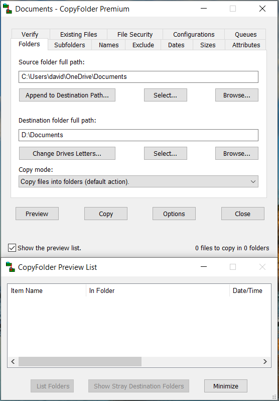 CopyFolder main windows