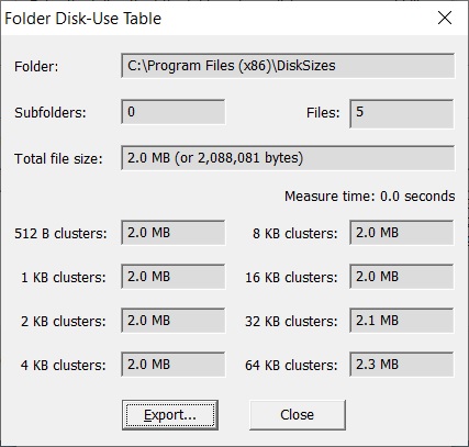 Folder Disk-Use Table
